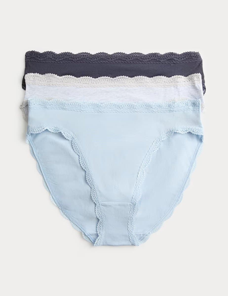 Marks & Spencer M&S 3pk Cotton Rich High Leg Knickers Dusty Blue