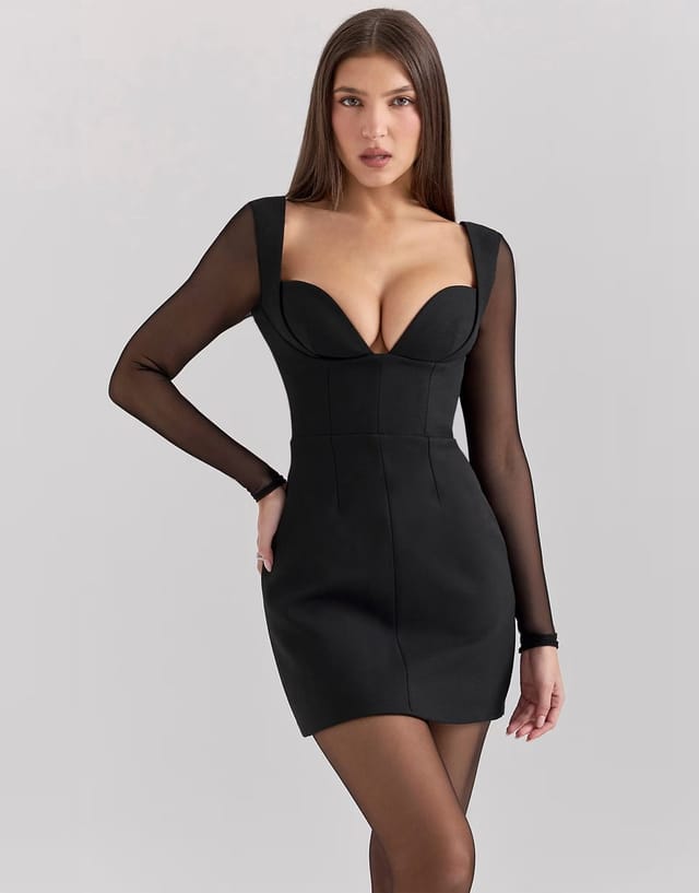 ASOS House of CB Angelie crepe plunge mini dress in black - 3