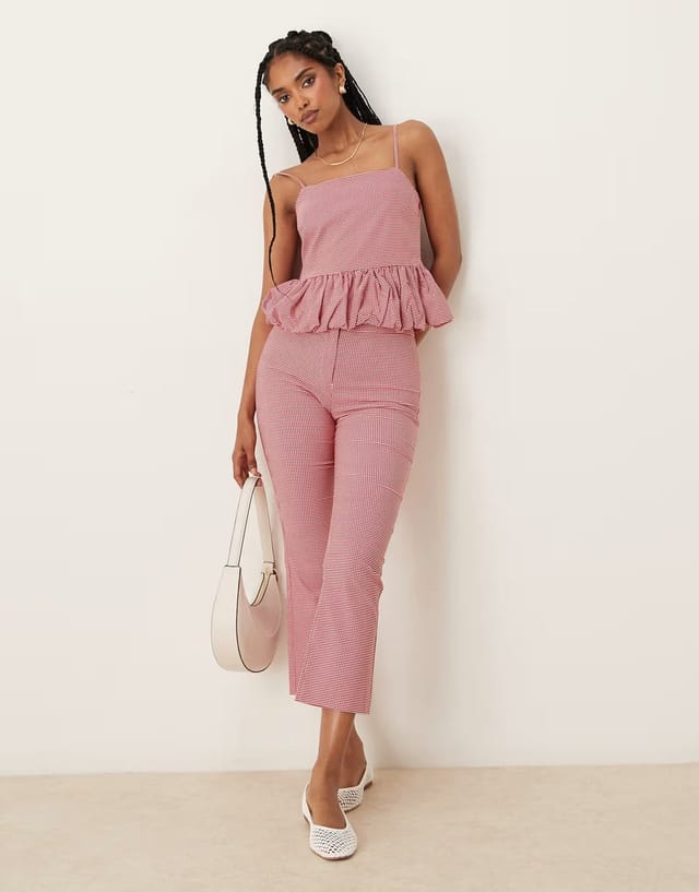 ASOS Mango gingham ruched hem cami co-ord in red - 2