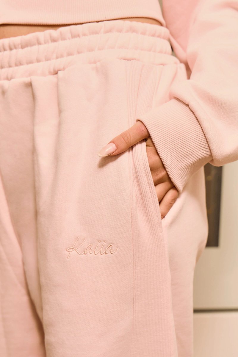 Kaiia Kaiia Rib Side Panel Straight Leg Joggers Delicate Pink - 2