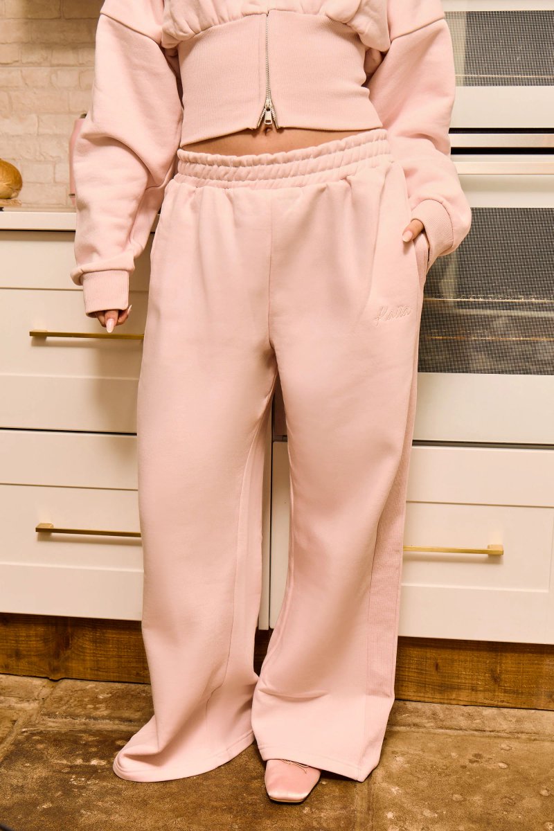 Kaiia Kaiia Rib Side Panel Straight Leg Joggers Delicate Pink - 4