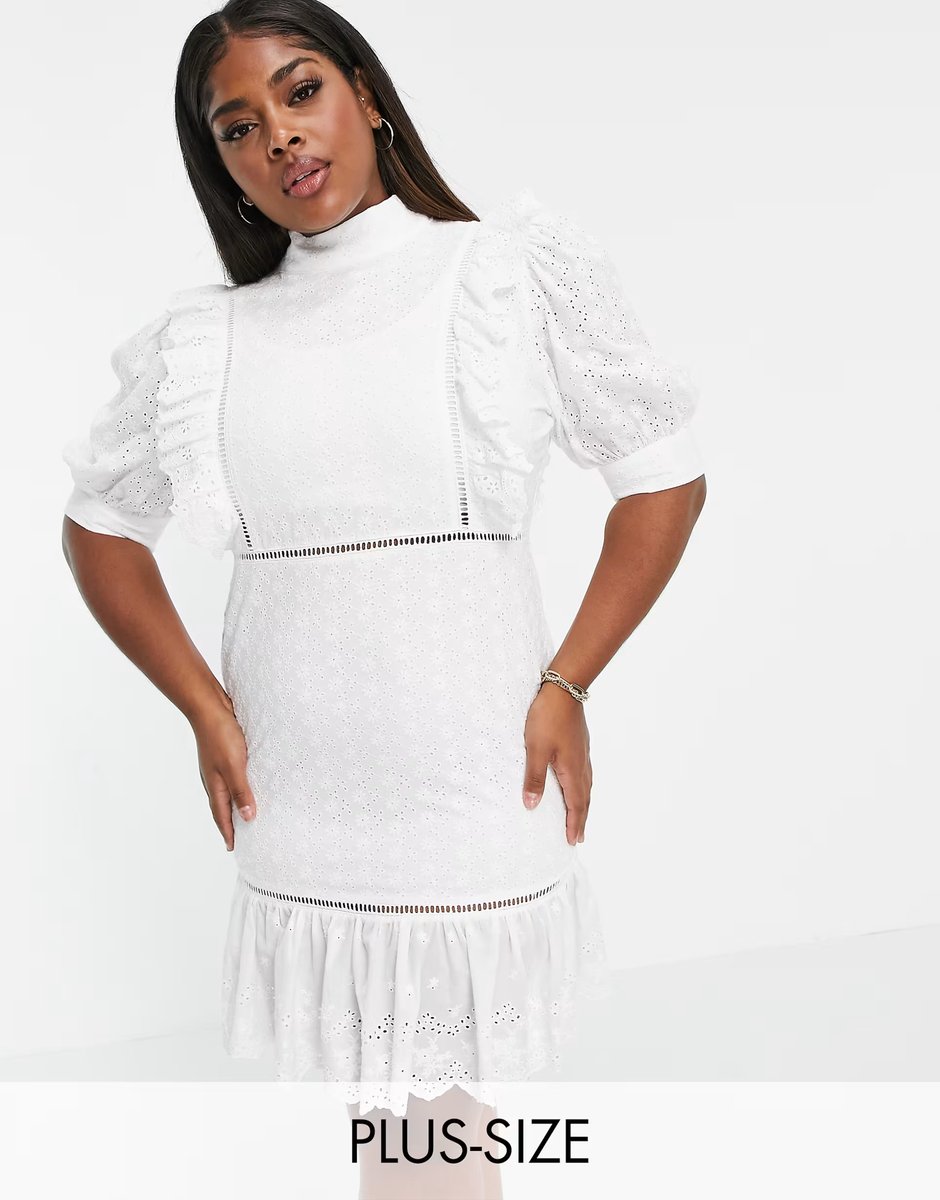 ASOS Collective the Label Curve puff sleeve cutwork lace mini dress in white - 1