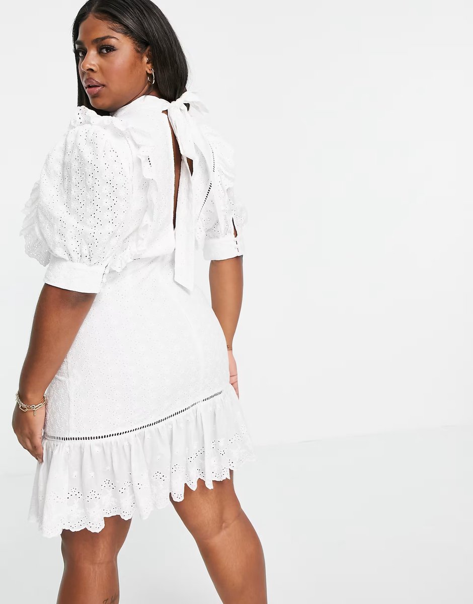 ASOS Collective the Label Curve puff sleeve cutwork lace mini dress in white - 3