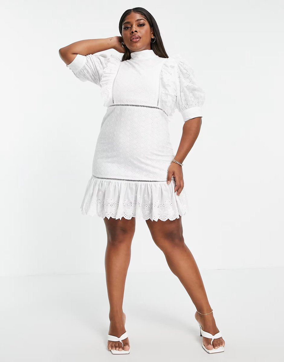 ASOS Collective the Label Curve puff sleeve cutwork lace mini dress in white - 4
