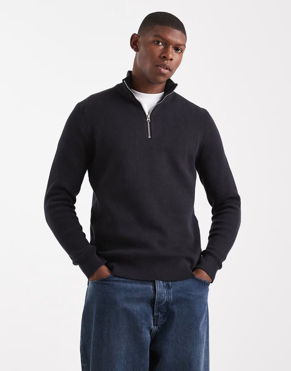 ASOS ONLY & SONS ribbed half zip jumper in navy