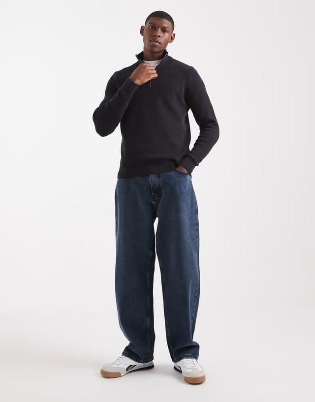 ASOS ONLY & SONS ribbed half zip jumper in navy - 2