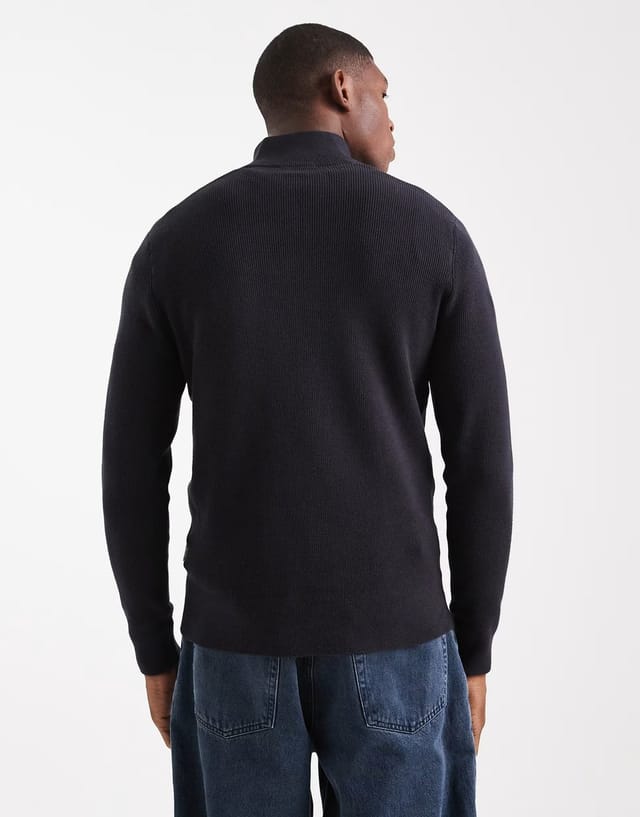 ASOS ONLY & SONS ribbed half zip jumper in navy - 3