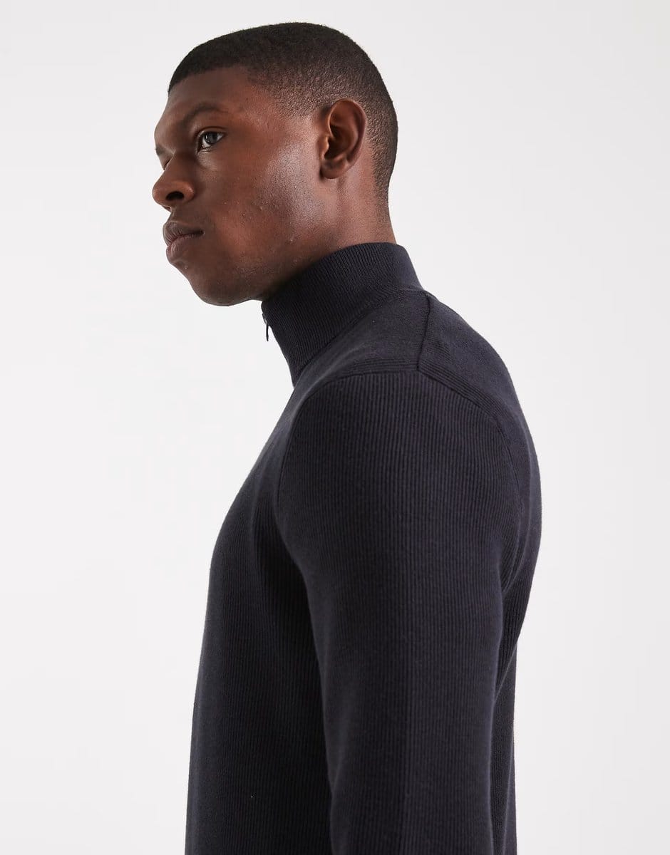 ASOS ONLY & SONS ribbed half zip jumper in navy - 4