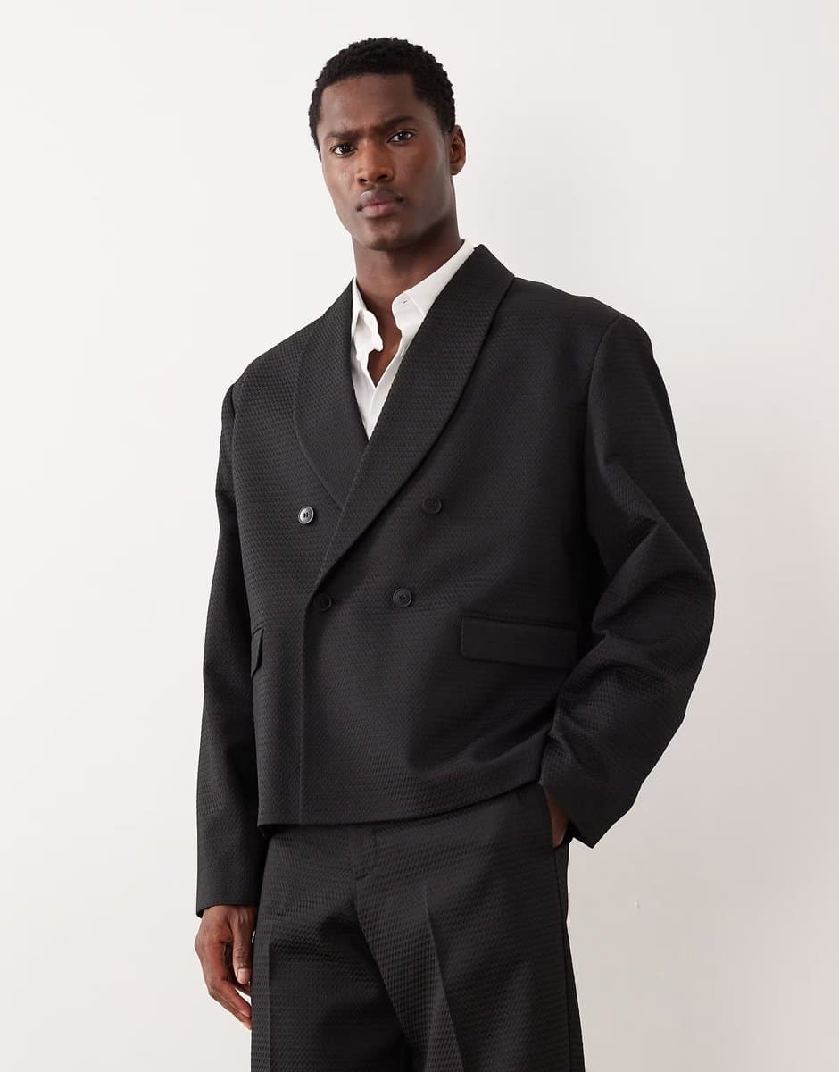 ASOS ASOS DESIGN Boxy Suit Jacket in Black Jacquard