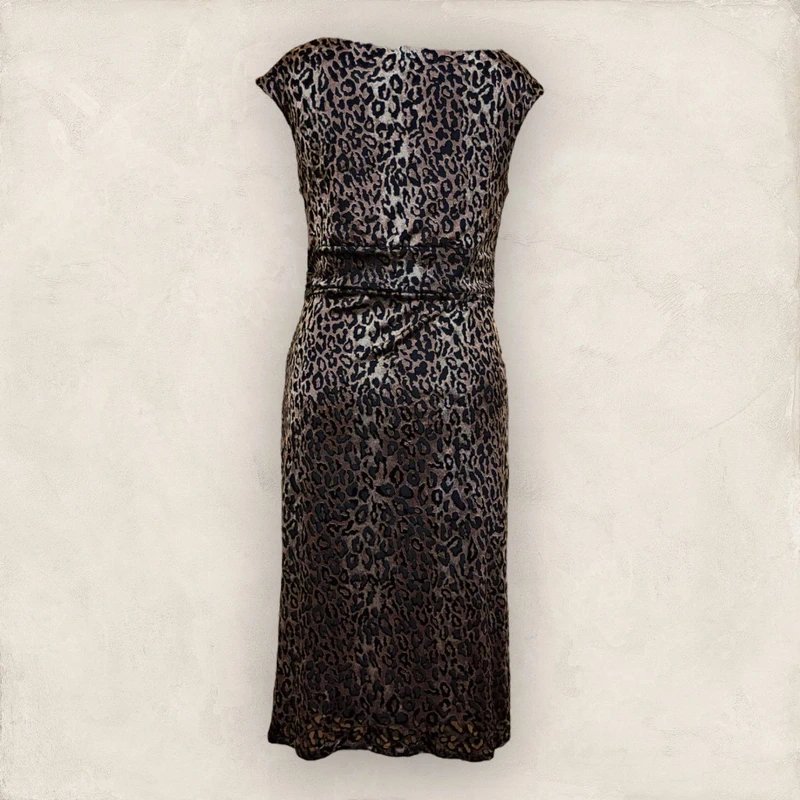 Per Una Per Una Womens Velvet  Animal Print Gold Black Faux Wrap Dress UK 12 - 2
