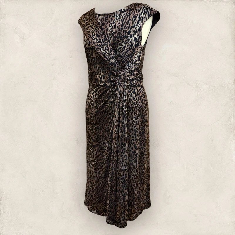 Per Una Per Una Womens Velvet  Animal Print Gold Black Faux Wrap Dress UK 12 - 3