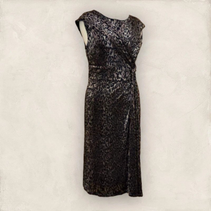 Per Una Per Una Womens Velvet  Animal Print Gold Black Faux Wrap Dress UK 12 - 4