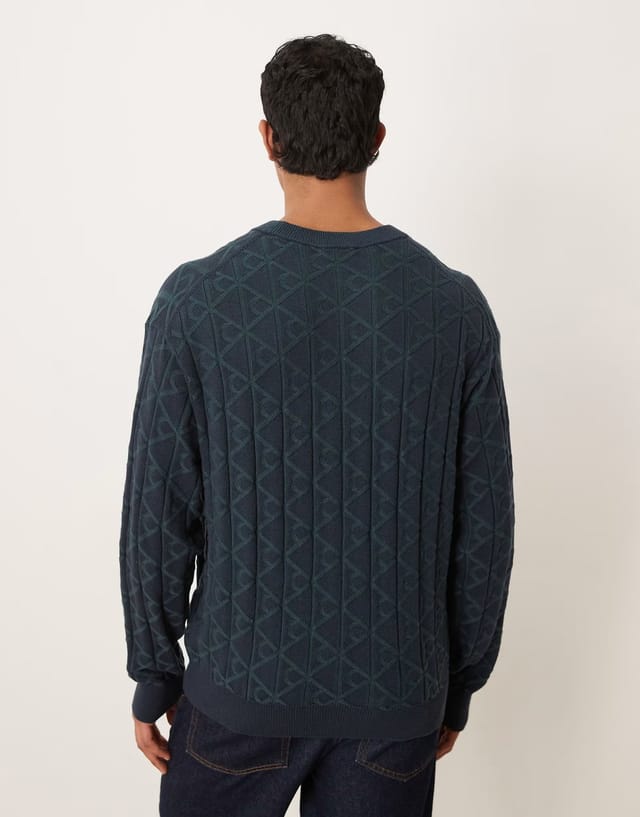 ASOS Calvin Klein Jeans monogram crew neck jumper in navy - 3