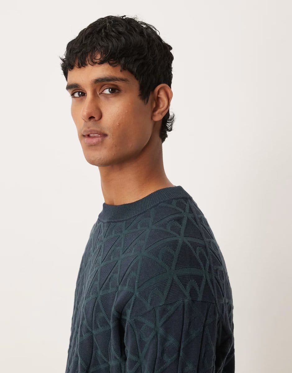 ASOS Calvin Klein Jeans monogram crew neck jumper in navy - 4