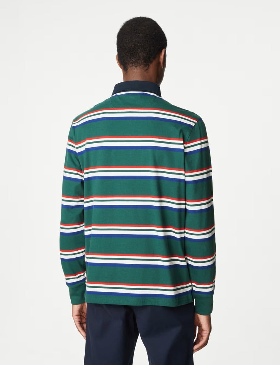 Marks & Spencer M&S Pure Cotton Striped Rugby Shirt Green Mix - 4