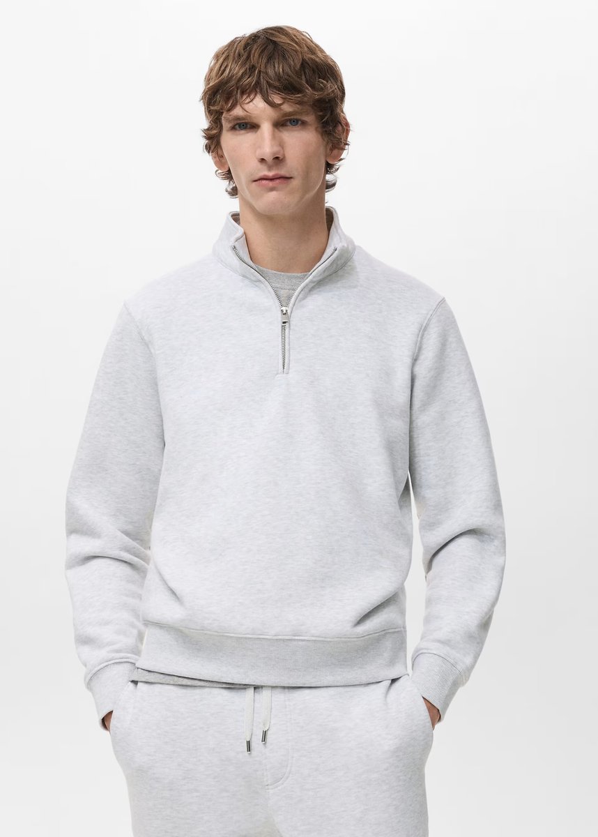ASOS Mango cotton mix quarter zip knitted jumper in light grey - 1