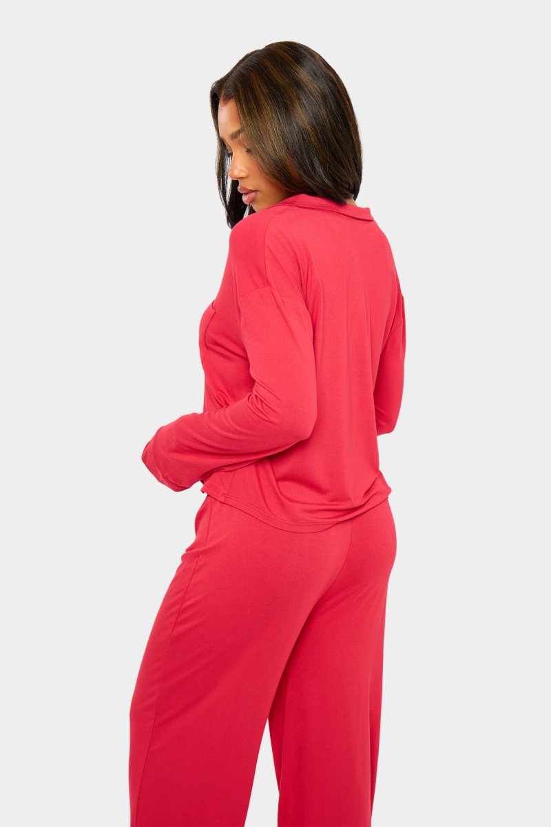 Kaiia Kaiia Supersoft Slouchy Button Up Pyjama Shirt Red - 4