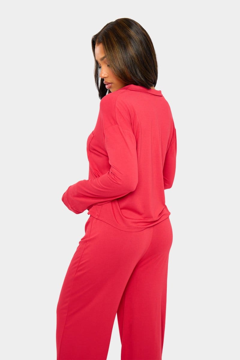 Kaiia Kaiia Supersoft Slouchy Button Up Pyjama Shirt Red - 4
