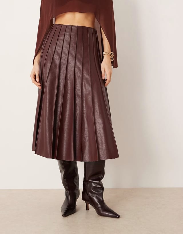 ASOS Mango pleated faux leather maxi skirt in burgundy - 3
