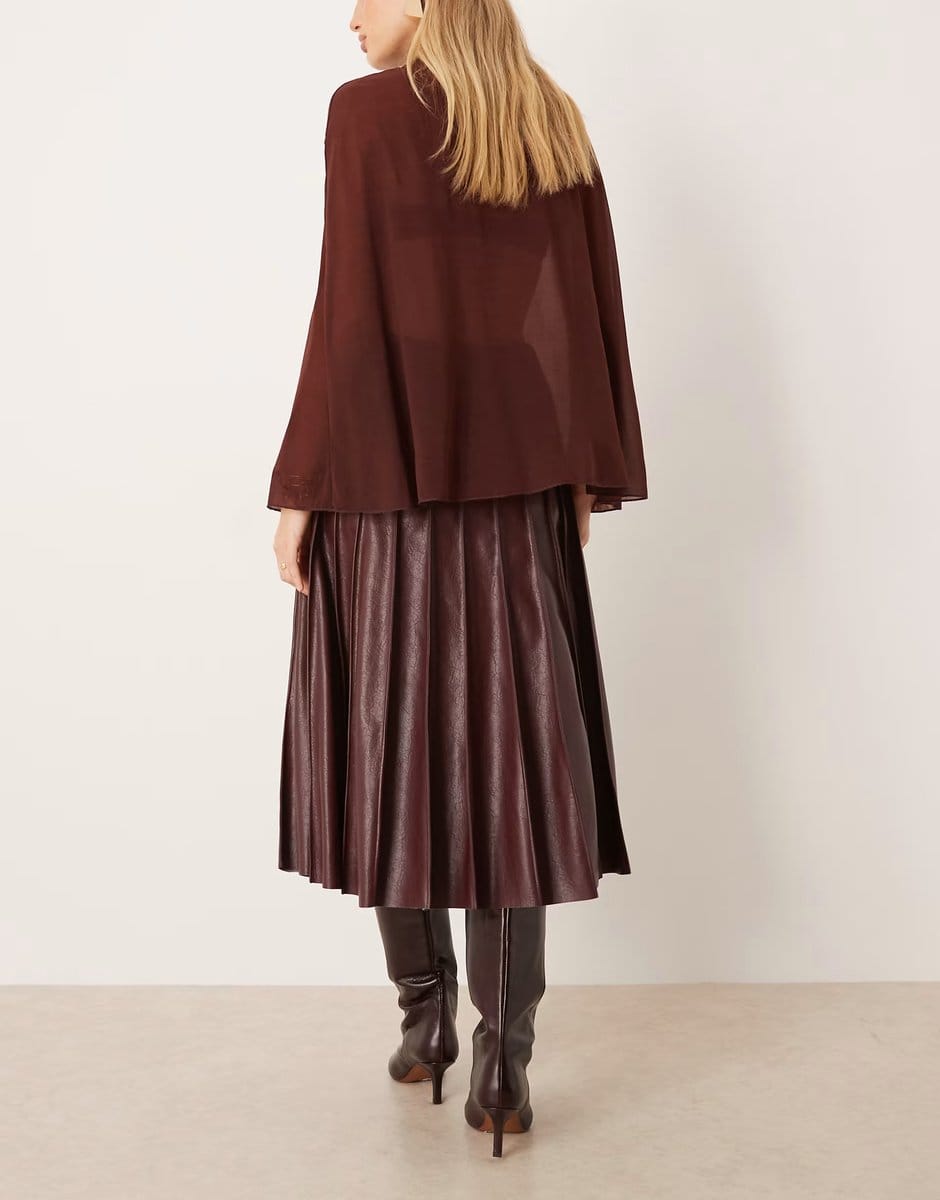 ASOS Mango pleated faux leather maxi skirt in burgundy - 4