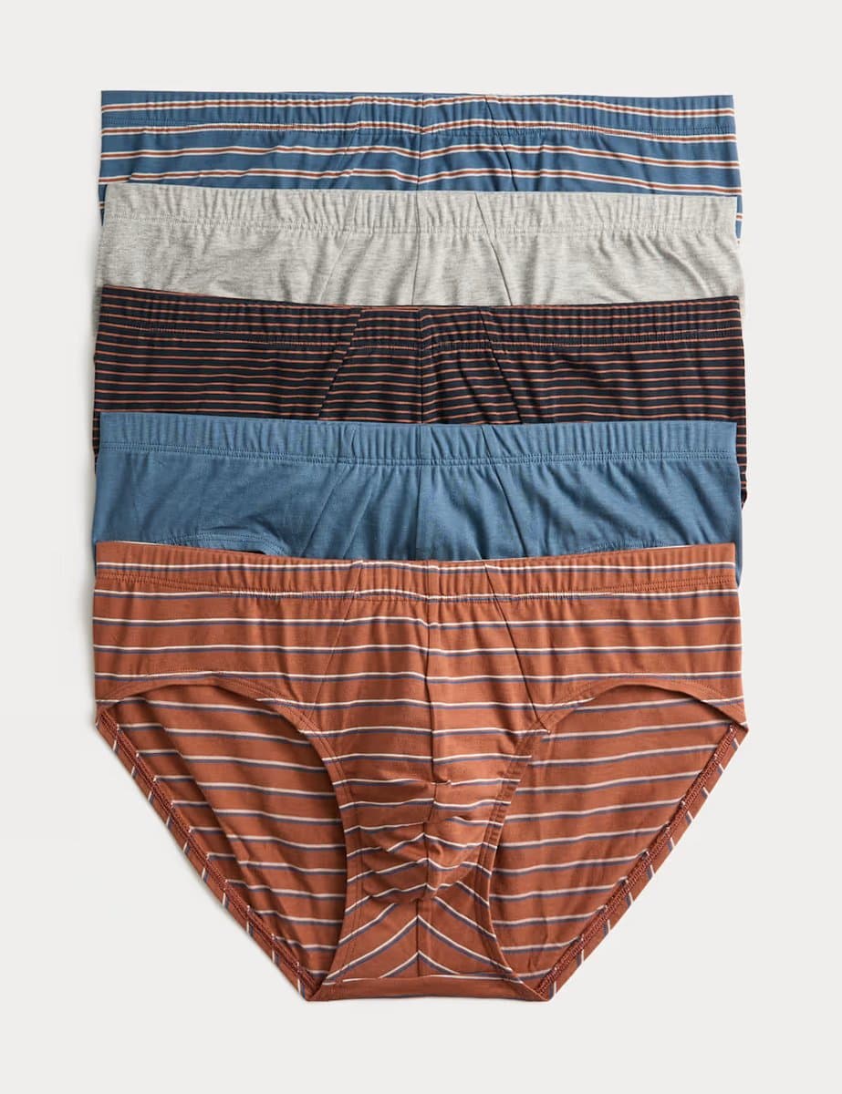 Marks & Spencer M&S 5 Pack Pure Cotton Cool & Fresh™ Striped Slips Blue Mix