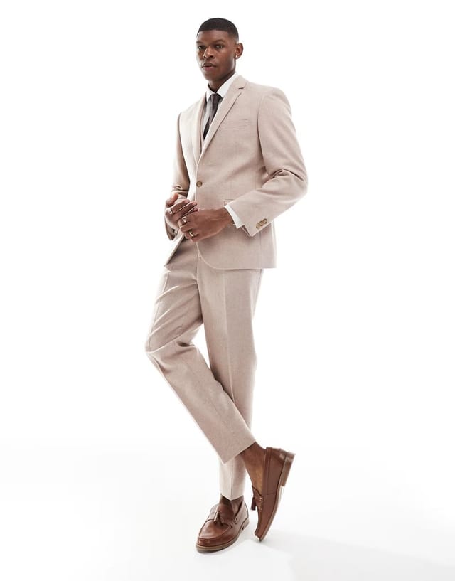 ASOS ASOS DESIGN slim fit wool mix suit jacket in light pink tweed - 2