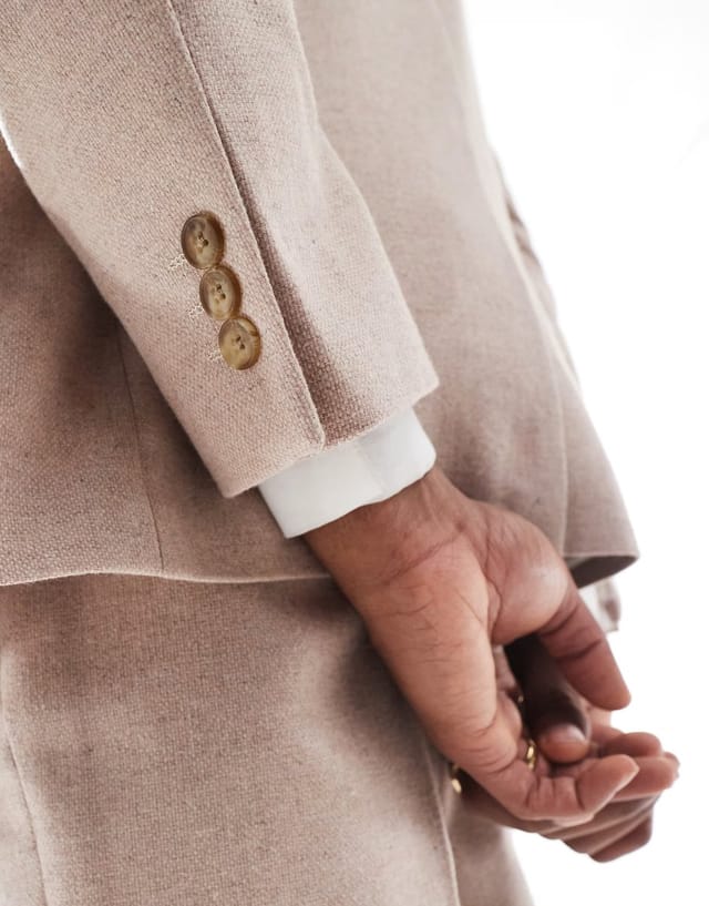 ASOS ASOS DESIGN slim fit wool mix suit jacket in light pink tweed - 3