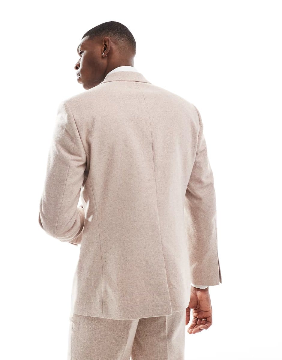 ASOS ASOS DESIGN slim fit wool mix suit jacket in light pink tweed - 4