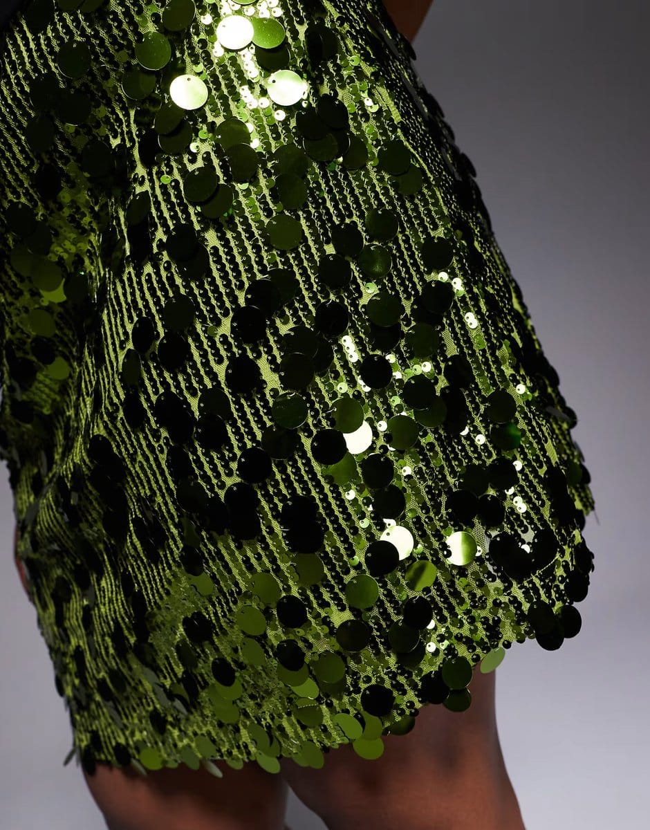 ASOS ASOS DESIGN Curve mixed sequin mini skirt in green - 4