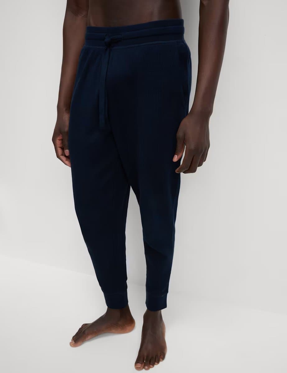 Marks & Spencer M&S Pure Cotton Waffle Loungewear Bottoms Navy