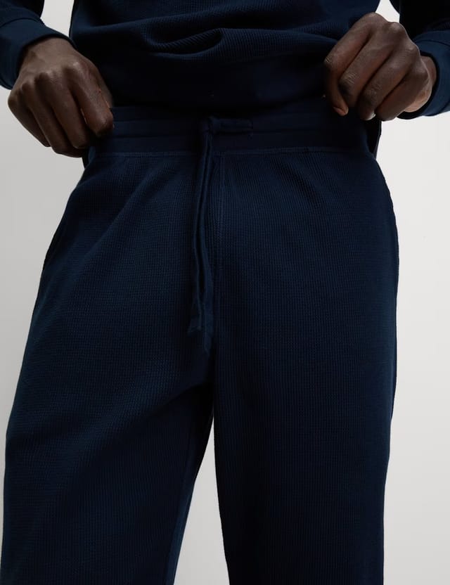 Marks & Spencer M&S Pure Cotton Waffle Loungewear Bottoms Navy - 3