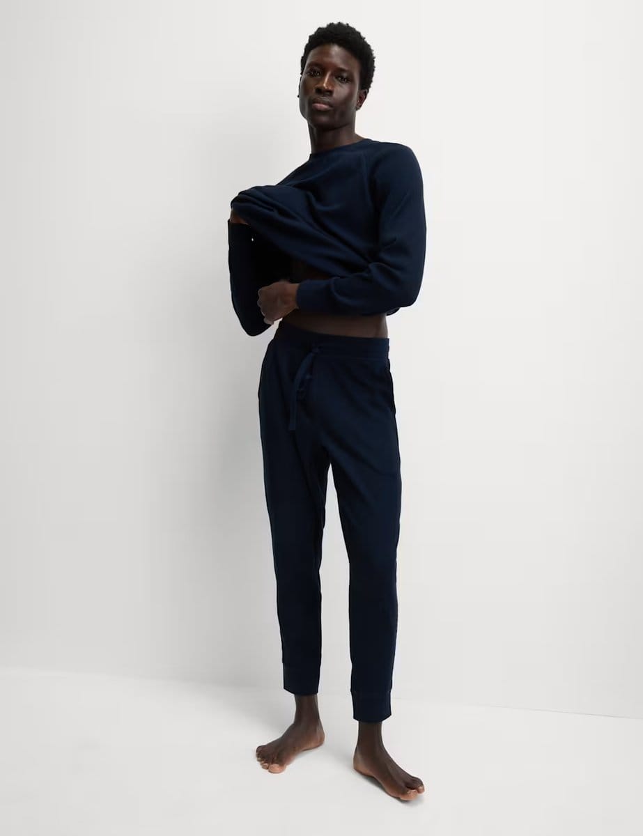 Marks & Spencer M&S Pure Cotton Waffle Loungewear Bottoms Navy - 4