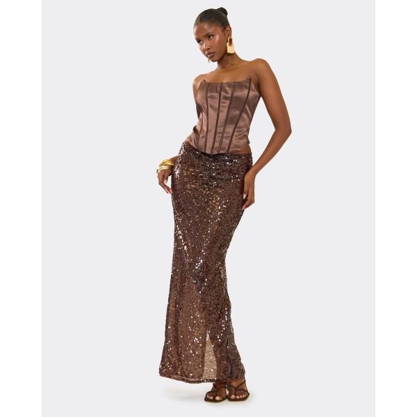 EGO Maxi Skirt In Brown Sequin, Women's Size UK 10 - 2