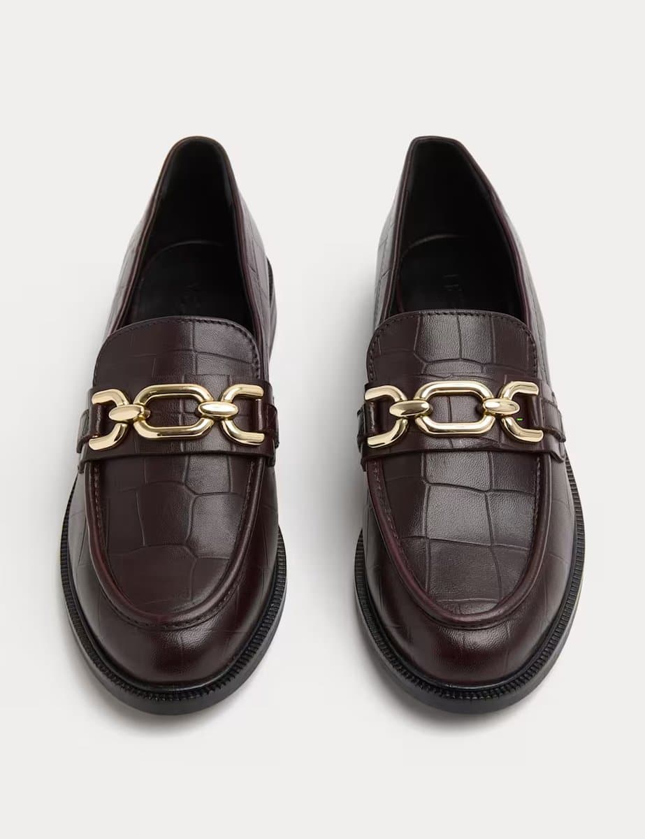 Marks & Spencer M&S Croc Trim Loafers in Burgundy