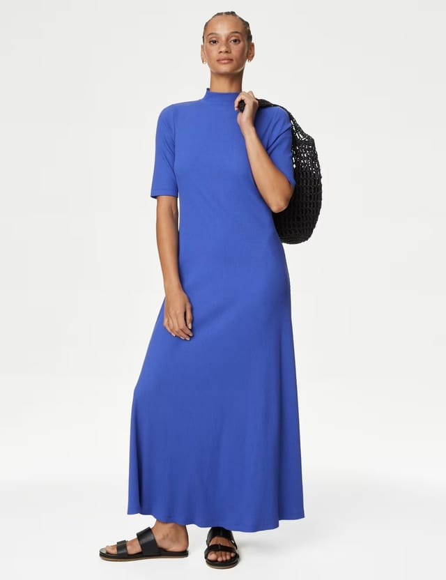 Marks & Spencer M&S Jersey Funnel Neck Maxi Column Dress Iris - 2