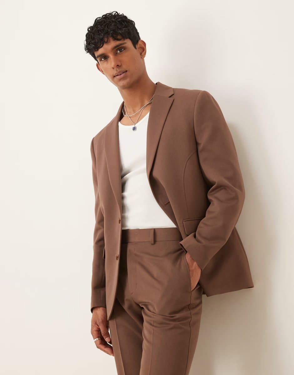 ASOS ASOS DESIGN relaxed suit jacket in brown with French seam detail