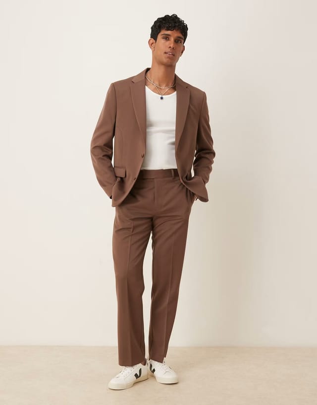 ASOS ASOS DESIGN relaxed suit jacket in brown with French seam detail - 3