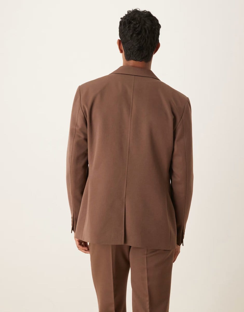 ASOS ASOS DESIGN relaxed suit jacket in brown with French seam detail - 4