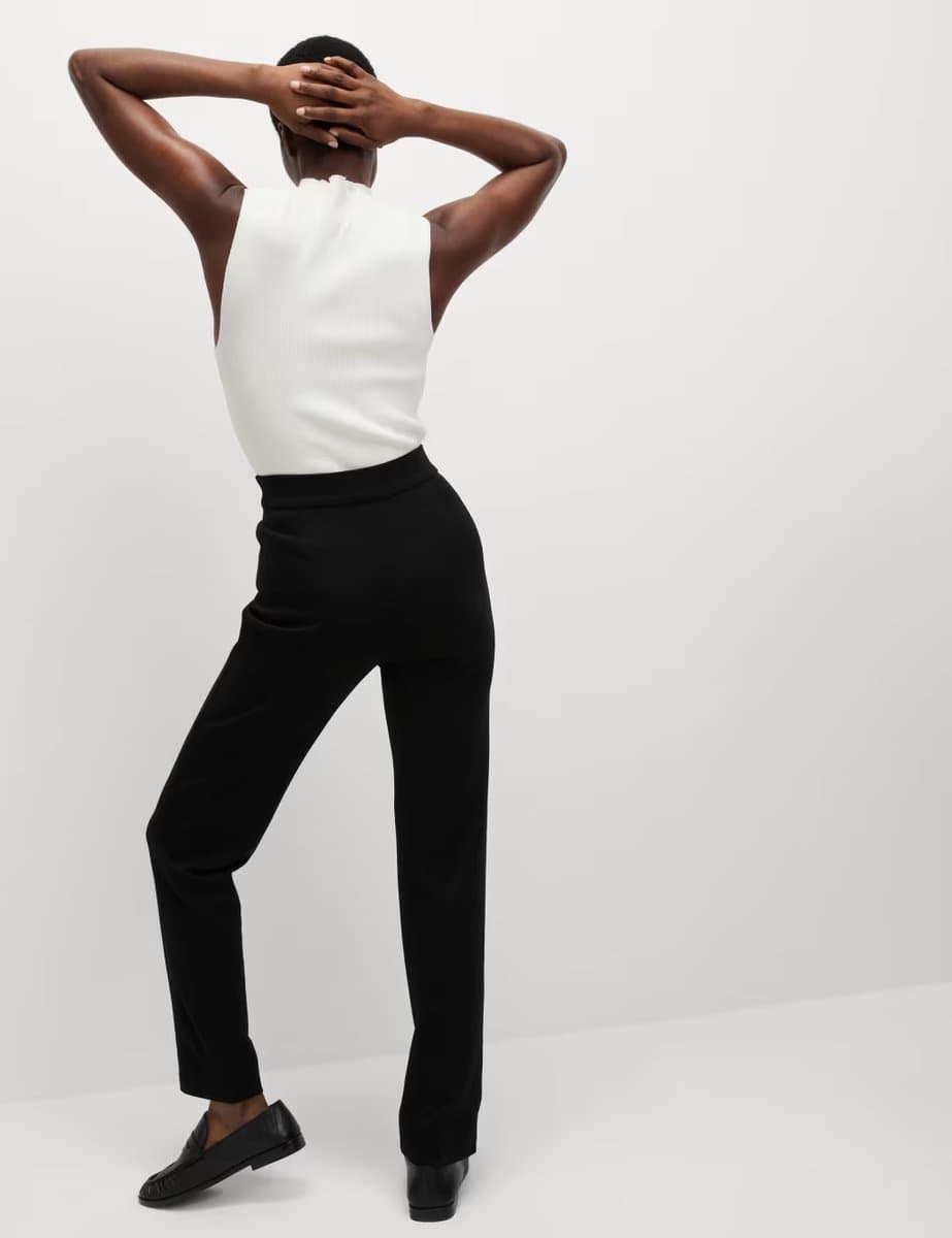Marks & Spencer M&S Jersey Straight Leg Trousers with Stretch Black