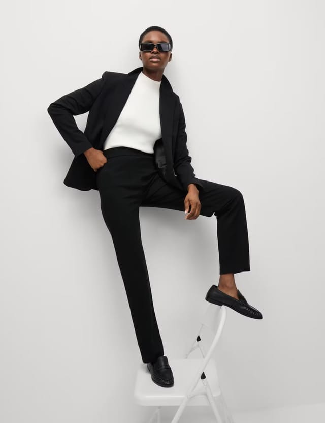 Marks & Spencer M&S Jersey Straight Leg Trousers with Stretch Black - 2