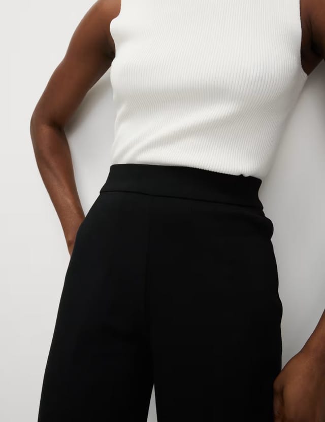 Marks & Spencer M&S Jersey Straight Leg Trousers with Stretch Black - 3
