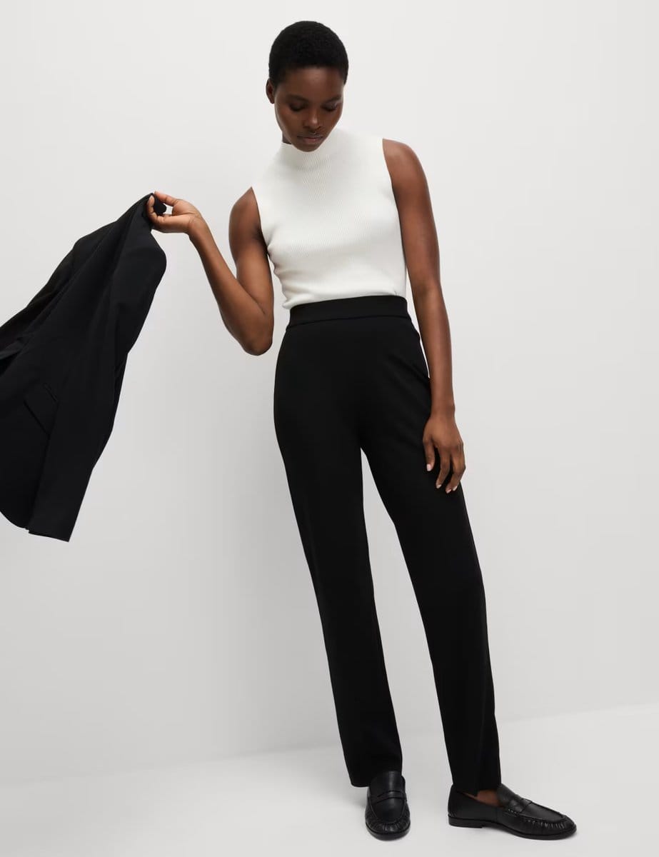 Marks & Spencer M&S Jersey Straight Leg Trousers with Stretch Black - 4