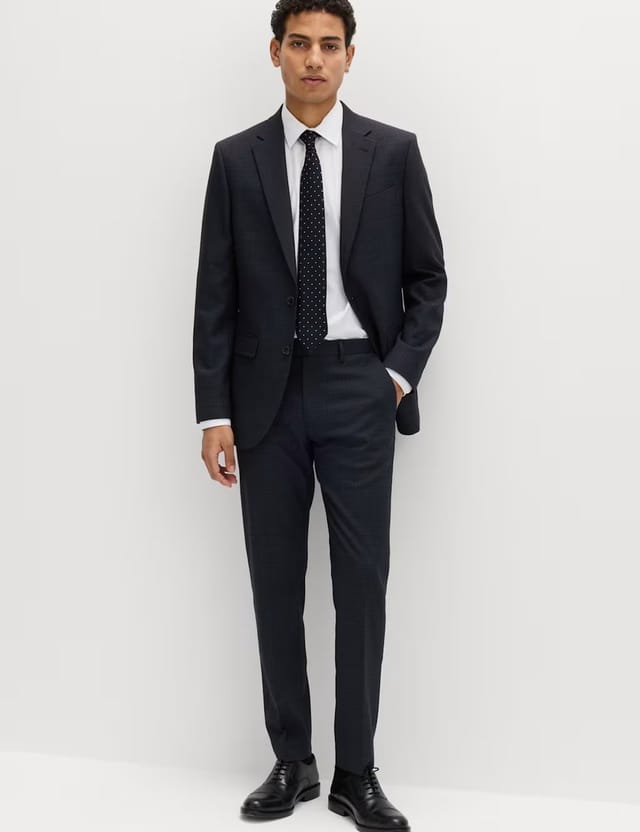 Marks & Spencer M&S Slim Fit Textured Stretch Suit Trousers Navy - 2