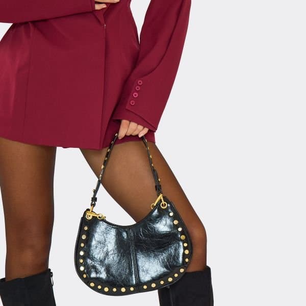 EGO Carmel Stud Detail Half Moon Shaped Shoulder Bag In Black Faux Leather, Women's Size UK One Size