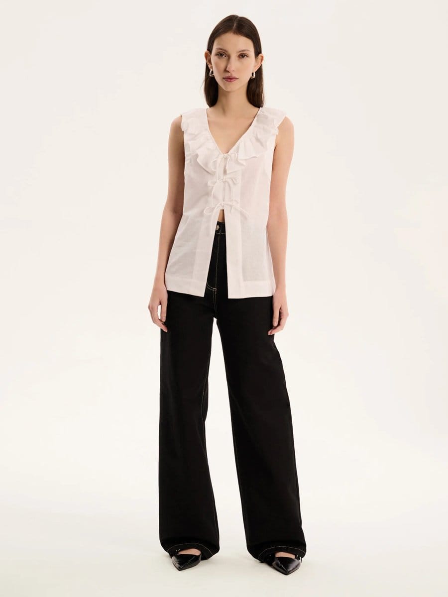 OMNES Rachael Frill Collar Sleeveless Blouse in White - 1