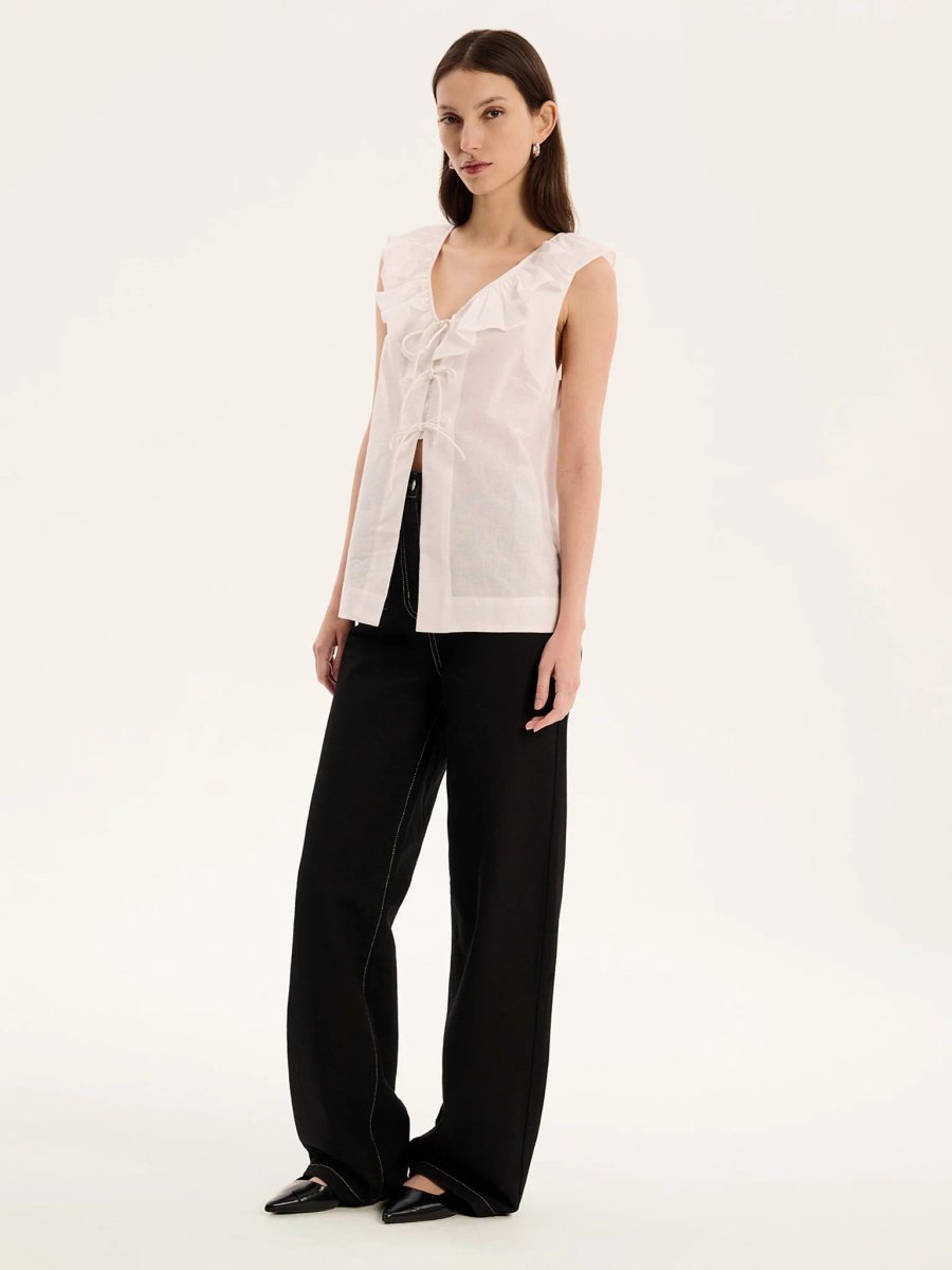 OMNES Rachael Frill Collar Sleeveless Blouse in White - 2