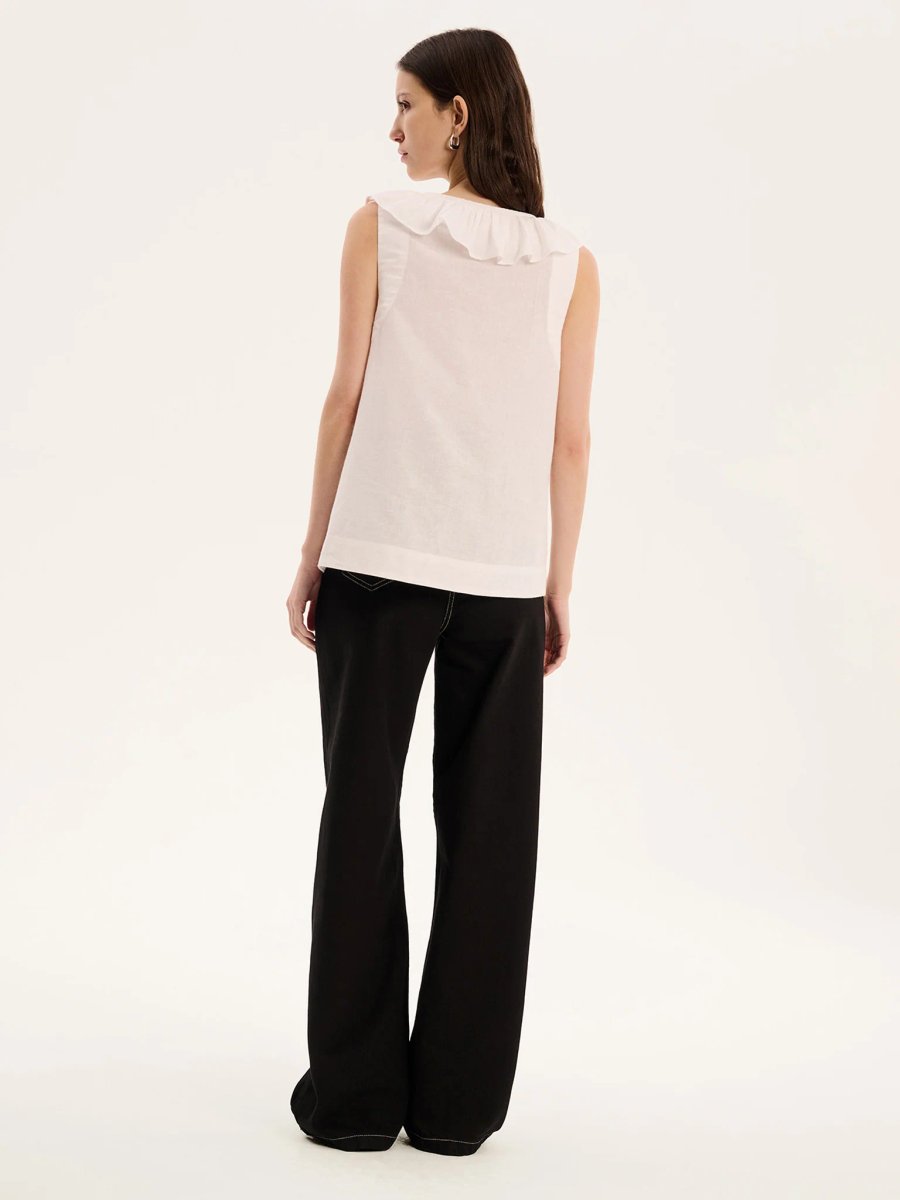 OMNES Rachael Frill Collar Sleeveless Blouse in White - 3