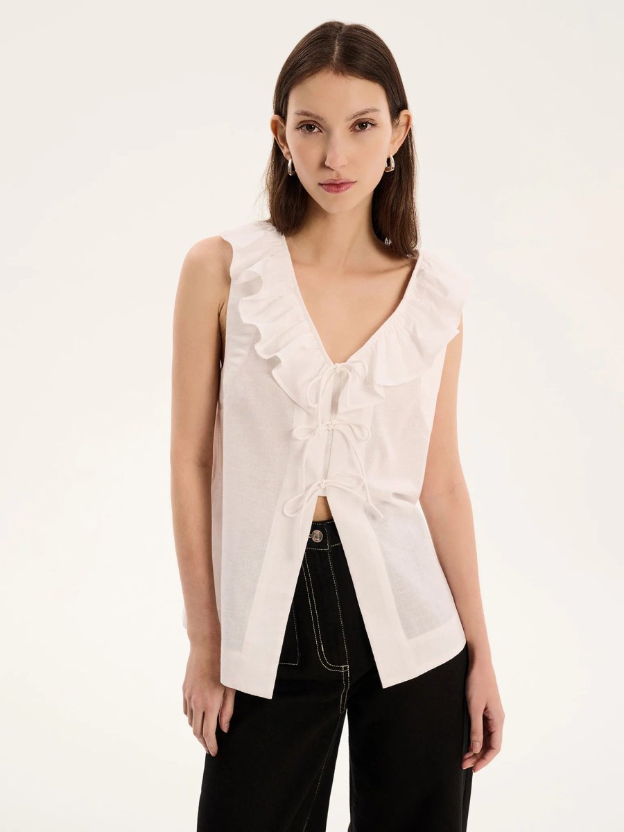 OMNES Rachael Frill Collar Sleeveless Blouse in White - 4