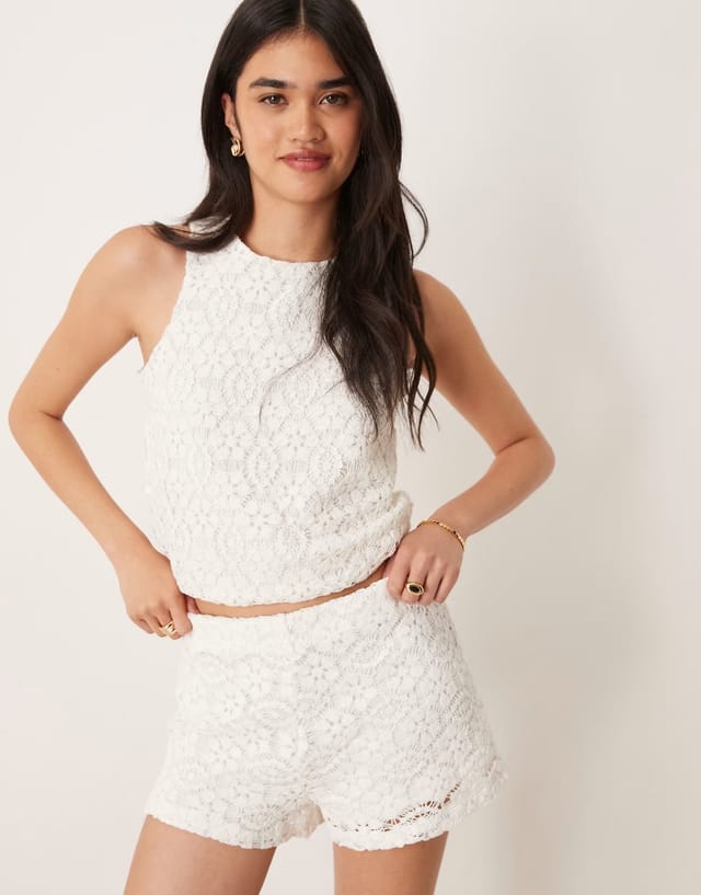 ASOS Mango cotton crochet short co-ord in white - 3