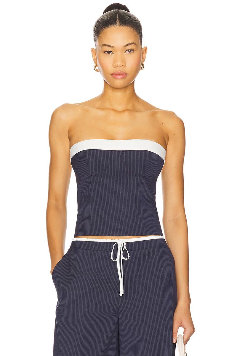 revolve Revolve Ashley Top in Navy & Grey Pinstripe